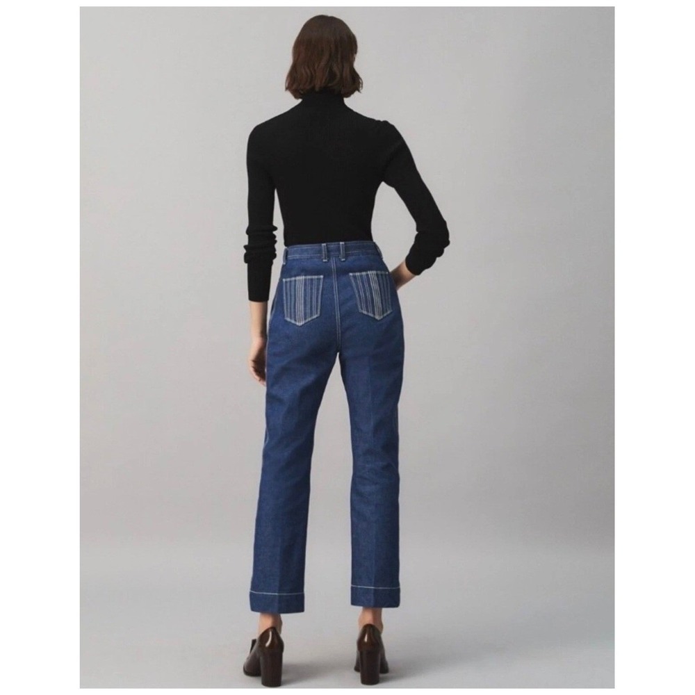 Tory Burch Cropped Denim Jeans Womens 25 Blue Contrast Stitch High Rise 88869 - Picture 2 of 14